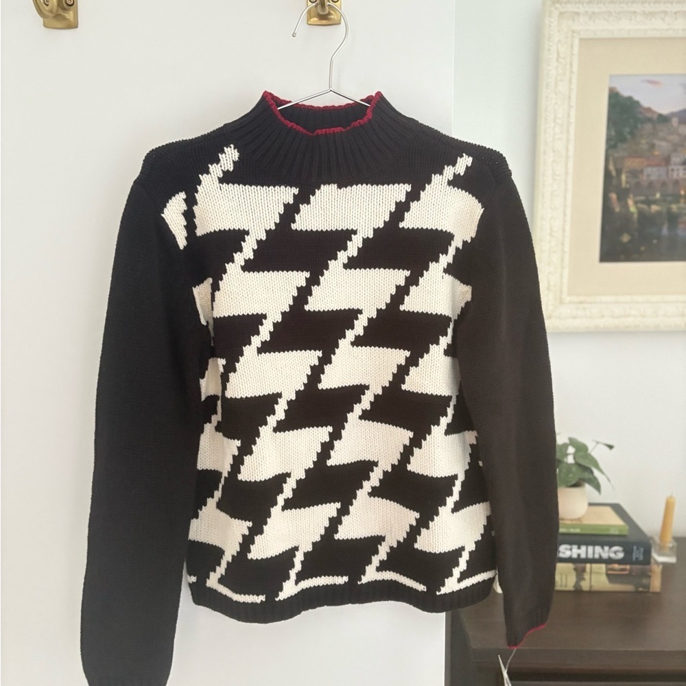 Vintage Emma James Black and White Zigzag Sweater large houndstooth NWT MEDIUM